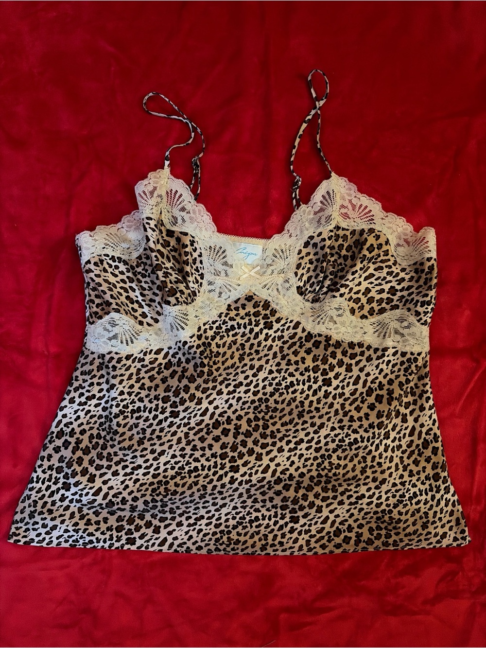 Leopard Lace-Trim Camisole in Beige and Black